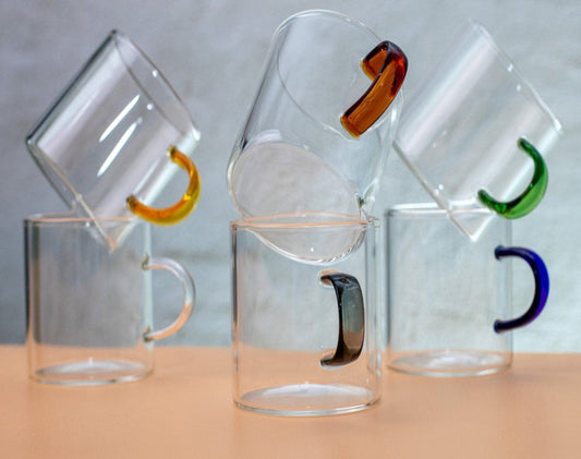 Multi-Color . Clear Glass Espresso Cups Set of 6