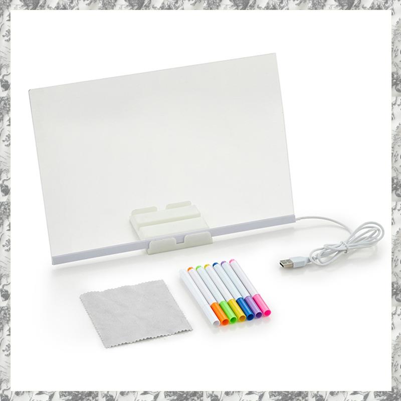 Light Up Acrylic Message Board Rewritable DIY Children'S Glowing Drawing Board Message Lamp with 7 Colorful Pens Dimensions 20*30cm E1707
