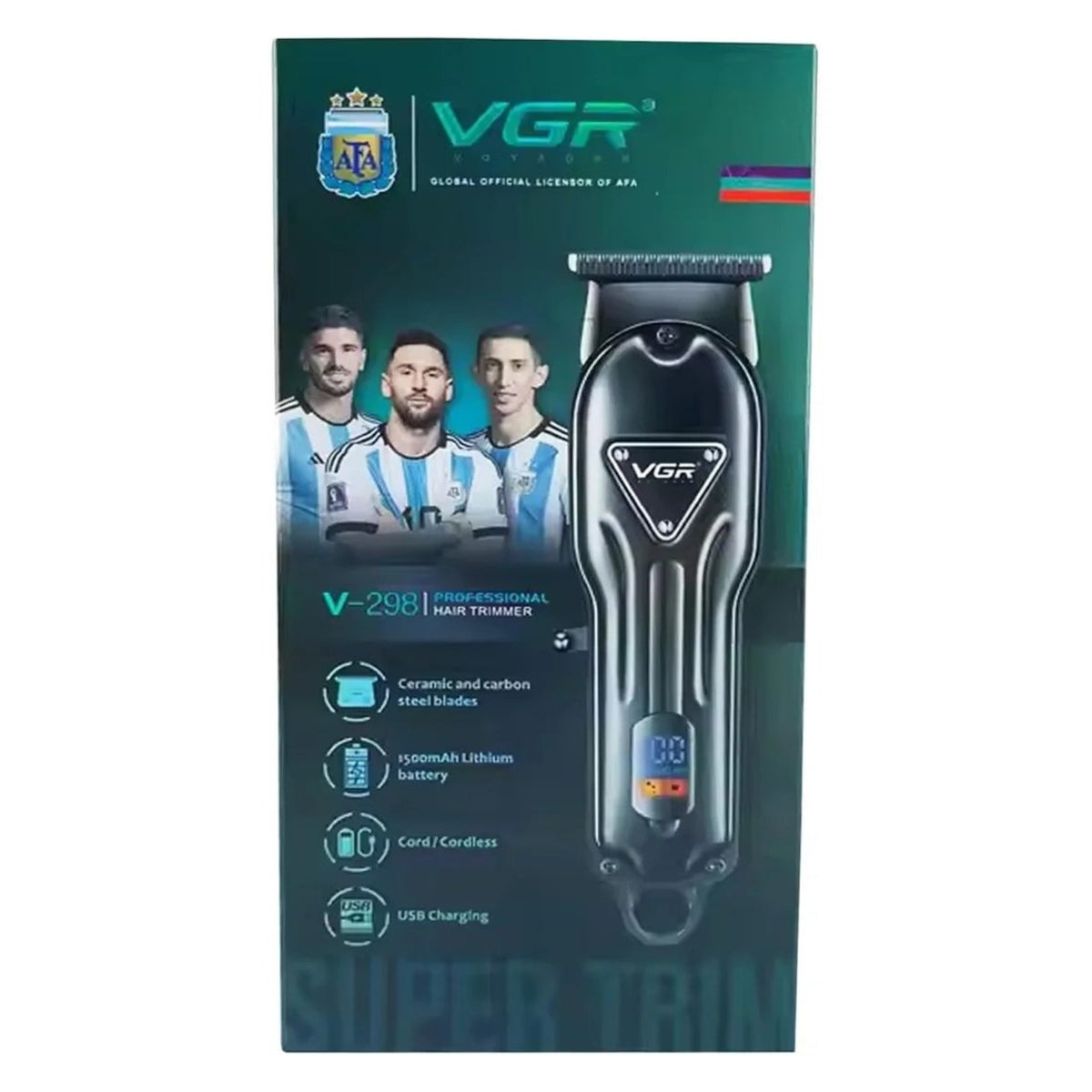 VGR V‑298 Professional Hair Trimmer Steel Blades, 1500 mAh (200 min)