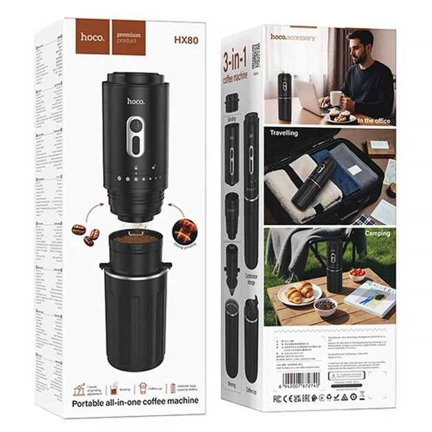 HOCO HX80 Portable Coffee Maker with Adjustable Grinder and Integrated Coffee Container