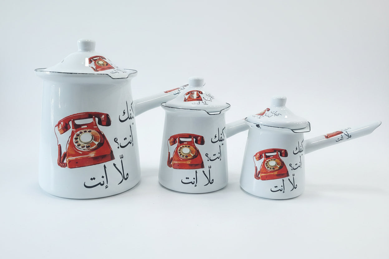 Momaz Enamel Coffee Pot Warmer Set 300ML, 400ML,600ML Set Of 3PCS