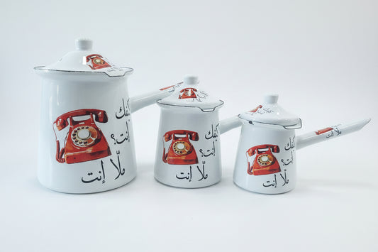 Momaz Enamel Coffee Pot Warmer Set 300ML, 400ML,600ML Set Of 3PCS