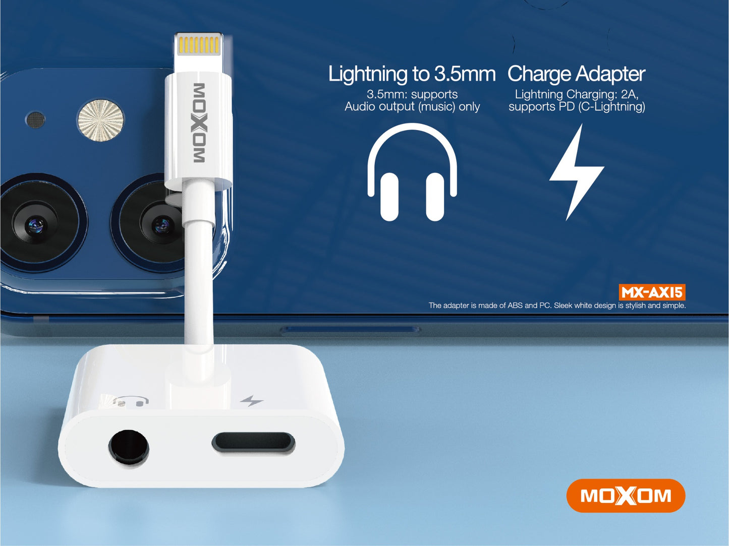Moxom MX-AX15 2A Lightning to 3.5mm+Charge Adapter Bridge Audio + Charging Cable