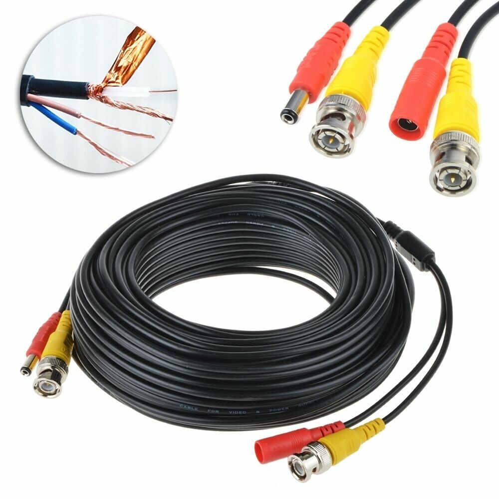 PKPOWER pre-made all-in-one bnc video and power cable wire cord with connector for cctv security camera black-25ft