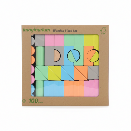 100 Pieces Wooden Building Blocks Set for Kids | Non-Toxic Educational Montessori Wooden Toys | Colorful Stacking & Construction Blocks for Creativity, Learning & Imagination