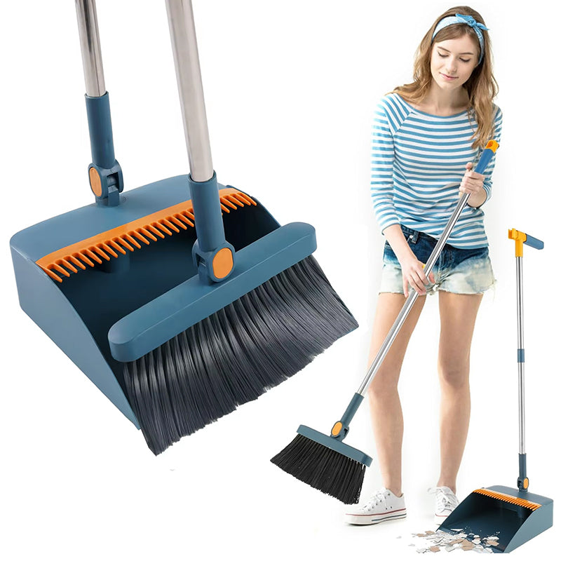 Self Cleaning Foldable Bristle Broom And Dustpan Set مكنسة مع مجرود