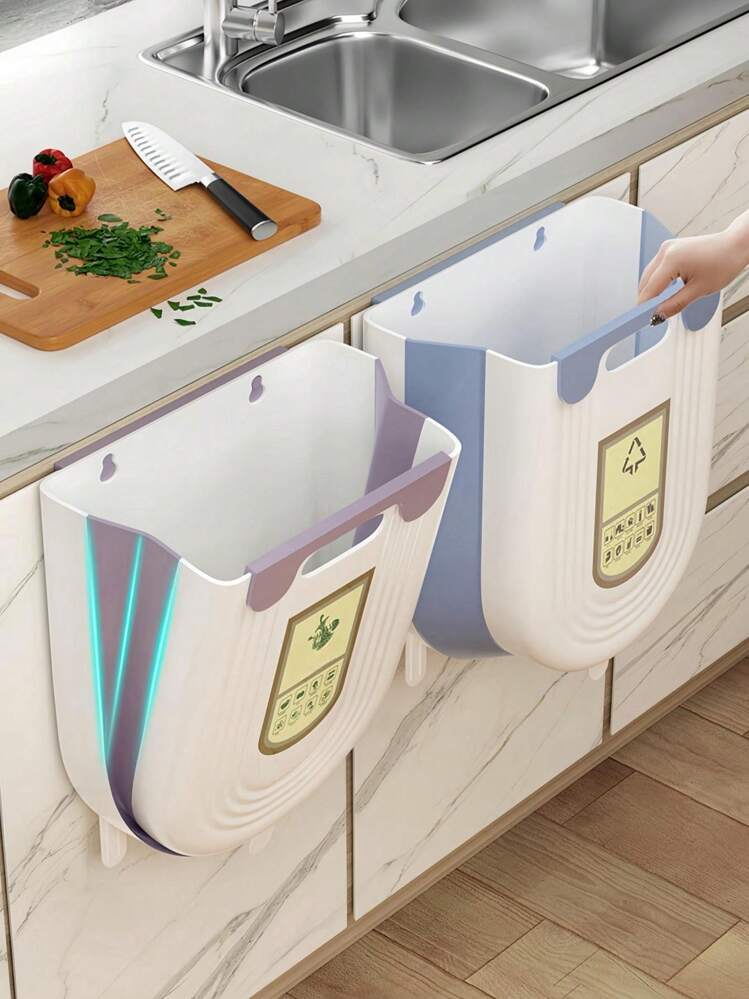 Foldable Hanging Kitchen Garbage Bin | Wall Mounted Composting Trash Can 10L | Space-Saving Design | Durable Plastic | for Kitchen, Sink, Office, Bathroom Use K-555