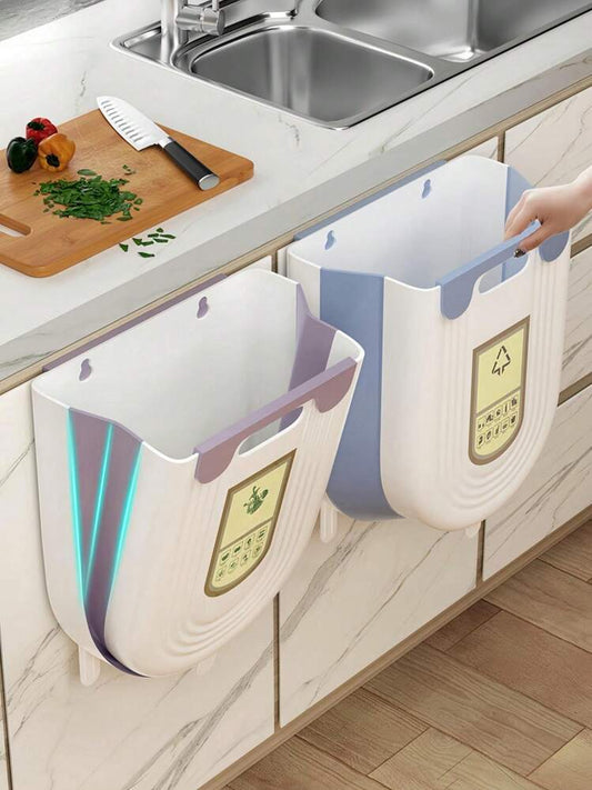 Foldable Hanging Kitchen Garbage Bin | Wall Mounted Composting Trash Can 10L | Space-Saving Design | Durable Plastic | for Kitchen, Sink, Office, Bathroom Use K-555