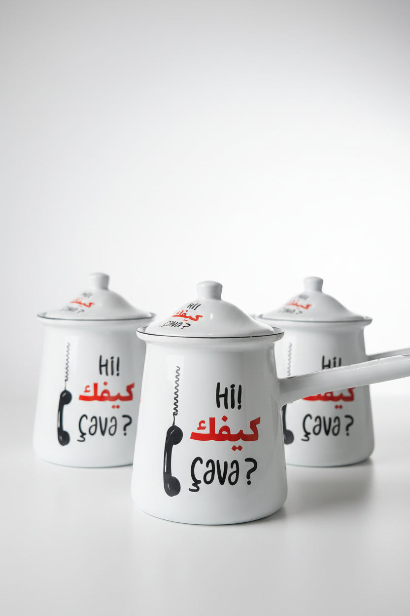 Momaz Enamel Coffee Pot Warmer Set 300ML, 400ML,600ML Set Of 3PCS MOH029-NO(H)