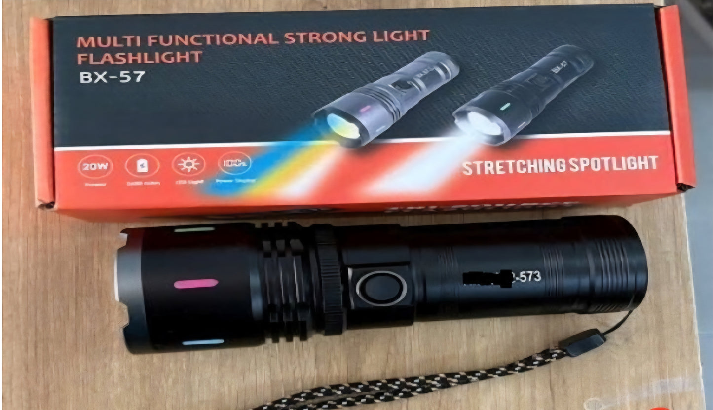 Multi Functional zoomable Strong Light FLASHLIGHT BX-58 20W 3600mAh Led Light Power Display