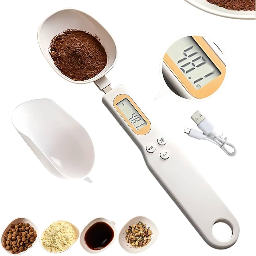 Digital Spoon Scale - Food Measuring Spoon, Ounces and Grams 1000g/0.1g, Small Electronic Baking Scale With LCD Display for Coffee Beans, Milk, Tea, Flour, Oil K-600
