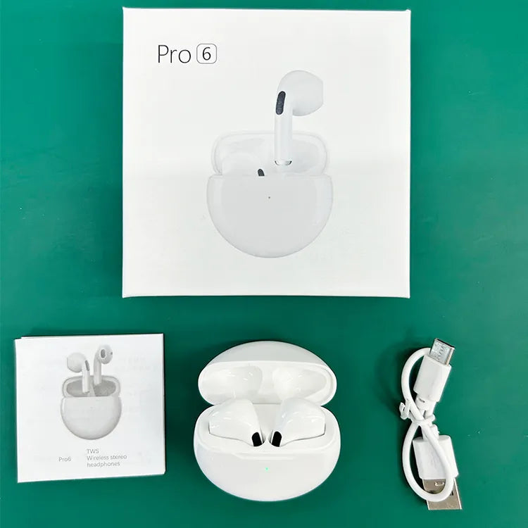PRO6 True Wireless Airpods TWS Airpods In Ear Bluetooth Stereo with Charging Box Smart Touch Control for Apple Samsung Huawei Xiaomi