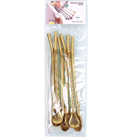 Gold Stainless Steel Straw Filter Spoon Set Of 6 Pcs with cleaning LED SD-686