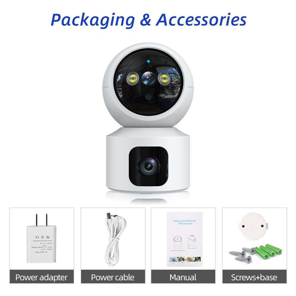 Indoor Security Camera, 2K Dual Lens Security Cameras for Home Security, Night Vision,360 Degree Panorama Motion Detection