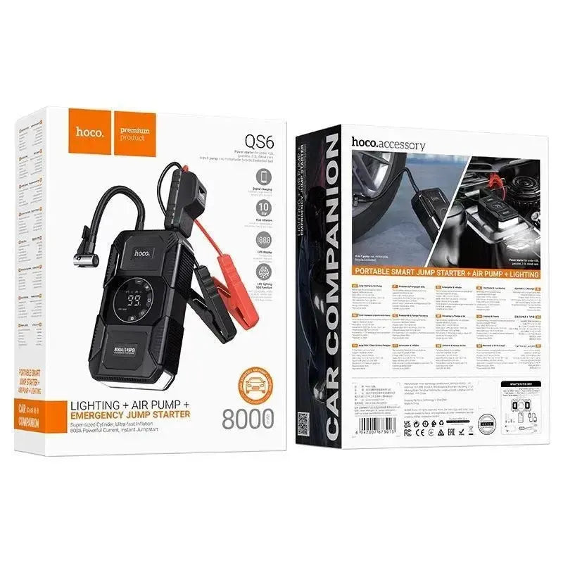 Hoco Jump Starter kit QS6 Lighting + Air Pump For Car + Emergency | Car Companion 8000 MAH