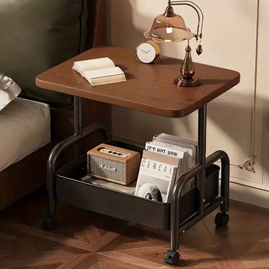 Mobile Rolling Cart Side Table with Mesh Shelves Living Room Storage Nightstand Coffee Table