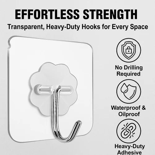 Pack of 3 strong adhesive wall hooks,heavy transparent hooks for kitchen,bathroom door
