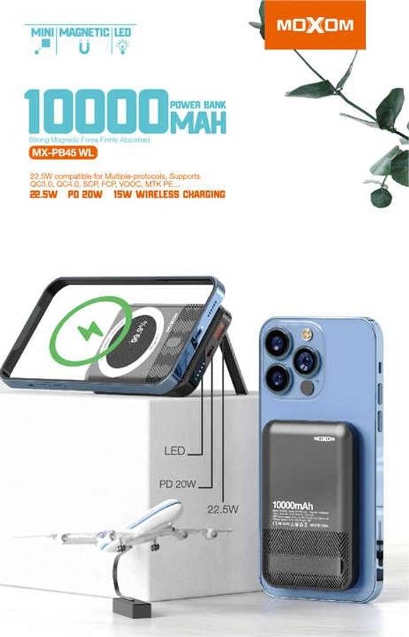 Moxom MX-PB45 WL 10000mAh High-Speed Wireless Charging Powerbank With Magnet