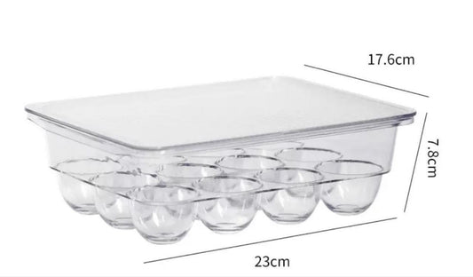 Kitchen Covered Egg Tray Holder, Refrigerator Storage Container 12 Eggs Carrier Bin, Clear Plastic Egg Organizer K-376