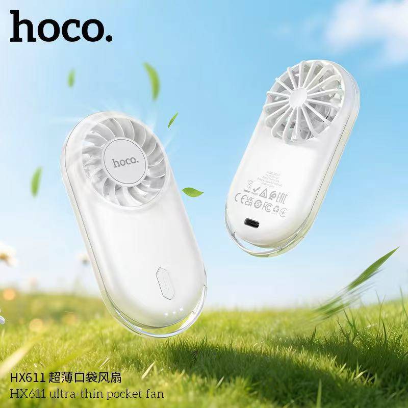 HOCO HX611 Portable Mini Fan Ultra-Slim Lightweight Pocket Fan 3 Speeds Strong Wind Cooling Handheld Fan