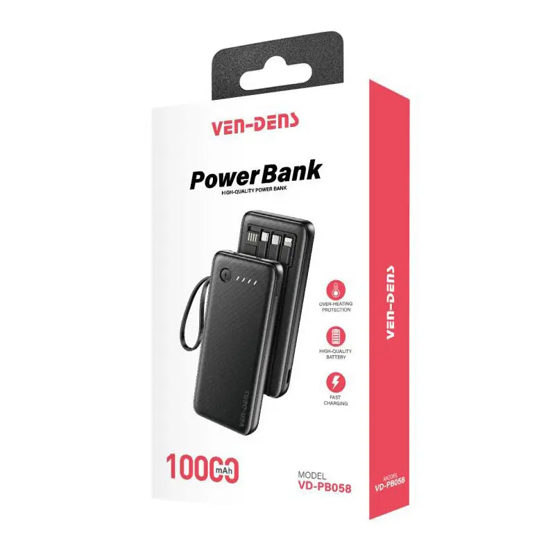 VEN-DENS VD-P8058 Power Bank full fast charging 10000mAh full fast charging 3-in-1 Built-in Cables (iPhone/Type-C/Micro)