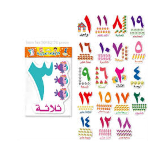 Arabic Number Cards for Kids. Learn Arabic Numbers from 1-20. Reusable and high quality, Waterproof