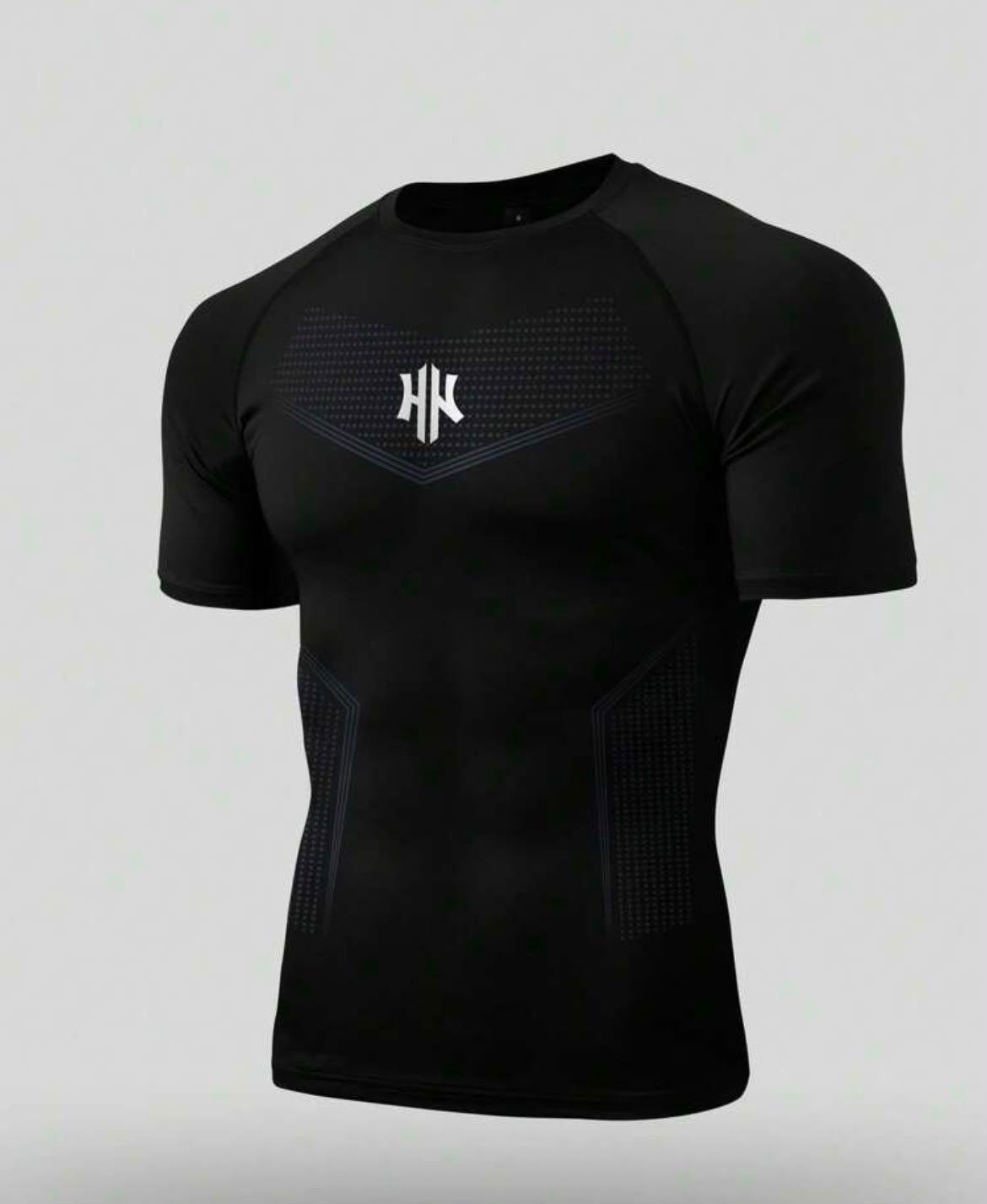 Men's Letter Print Raglan Sleeve Sports T-Shirt Compression Fit Holographic Solid Color Breathable Gym Workout Compression Shirt