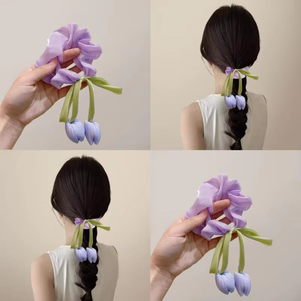 Tulip Flower Hair Scrunchies for Women & Girls Trendy Hair Ties