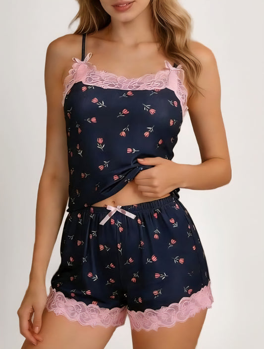 Women's 2 Piece Pyjama Floral Top and Shorts  Set D1891