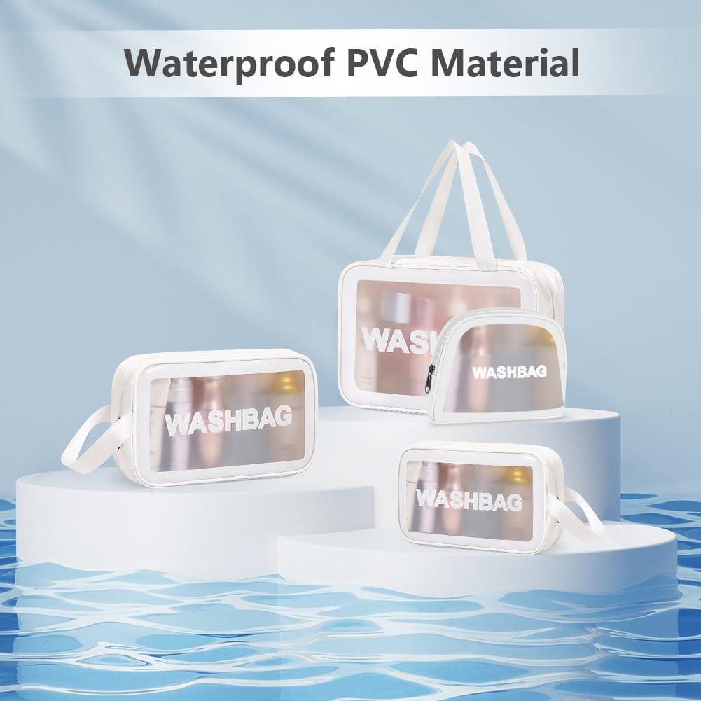3 pcs of WASHBag Cosmetic Pouch, Make up Bag for Home & Travel, Toiletry Bag for Cosmetics, Brushes, Accessories (Set of 3  Wash Bag )J-8