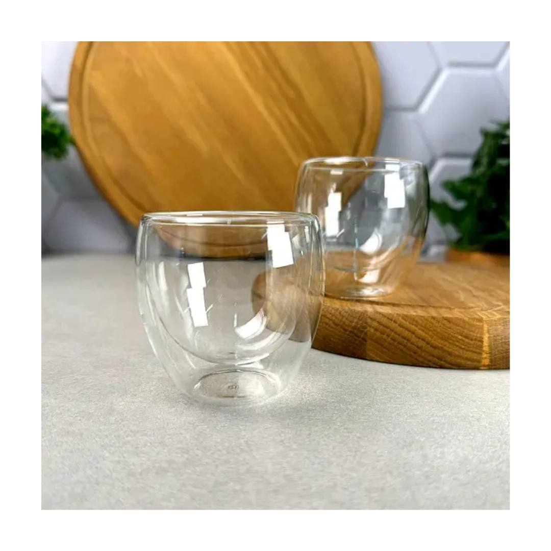Set of 6 Double-walled borosilicate espresso glass 75 ml - noble design - heat and cold resistant - dishwasher safe OM25-1036