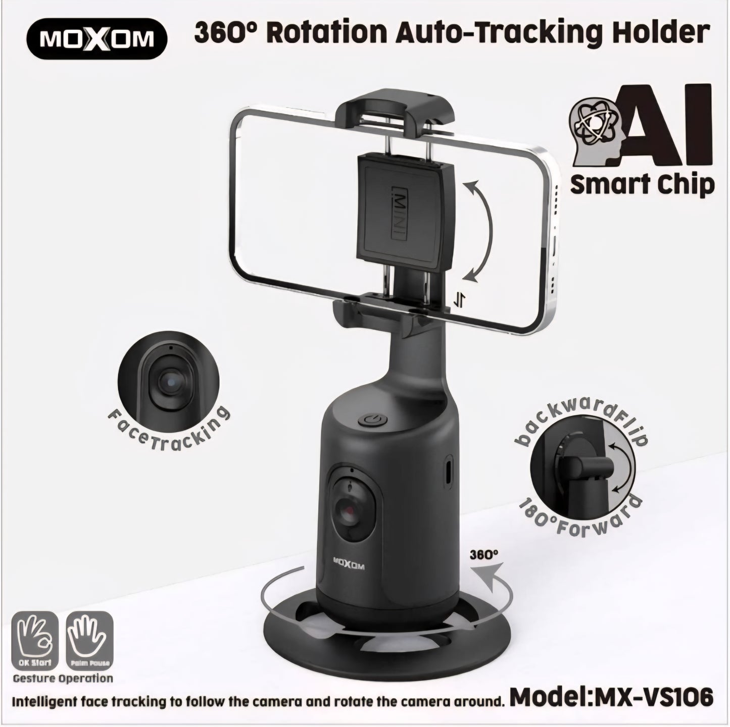 Moxom MX-VS106 360° Rotation Auto-Tracking Holder Live Streaming