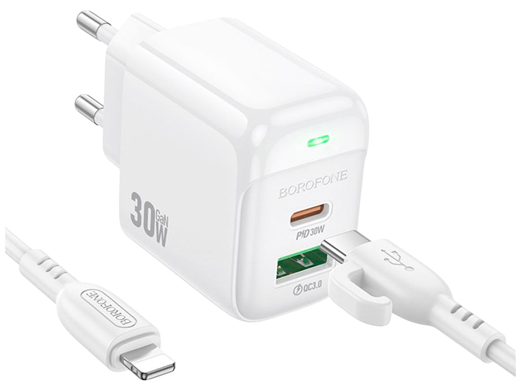BOROFONE 30W USB and C  Dual Input type C Charger, Smart Fast Charging with LED & Multi-Protection System BAS45A