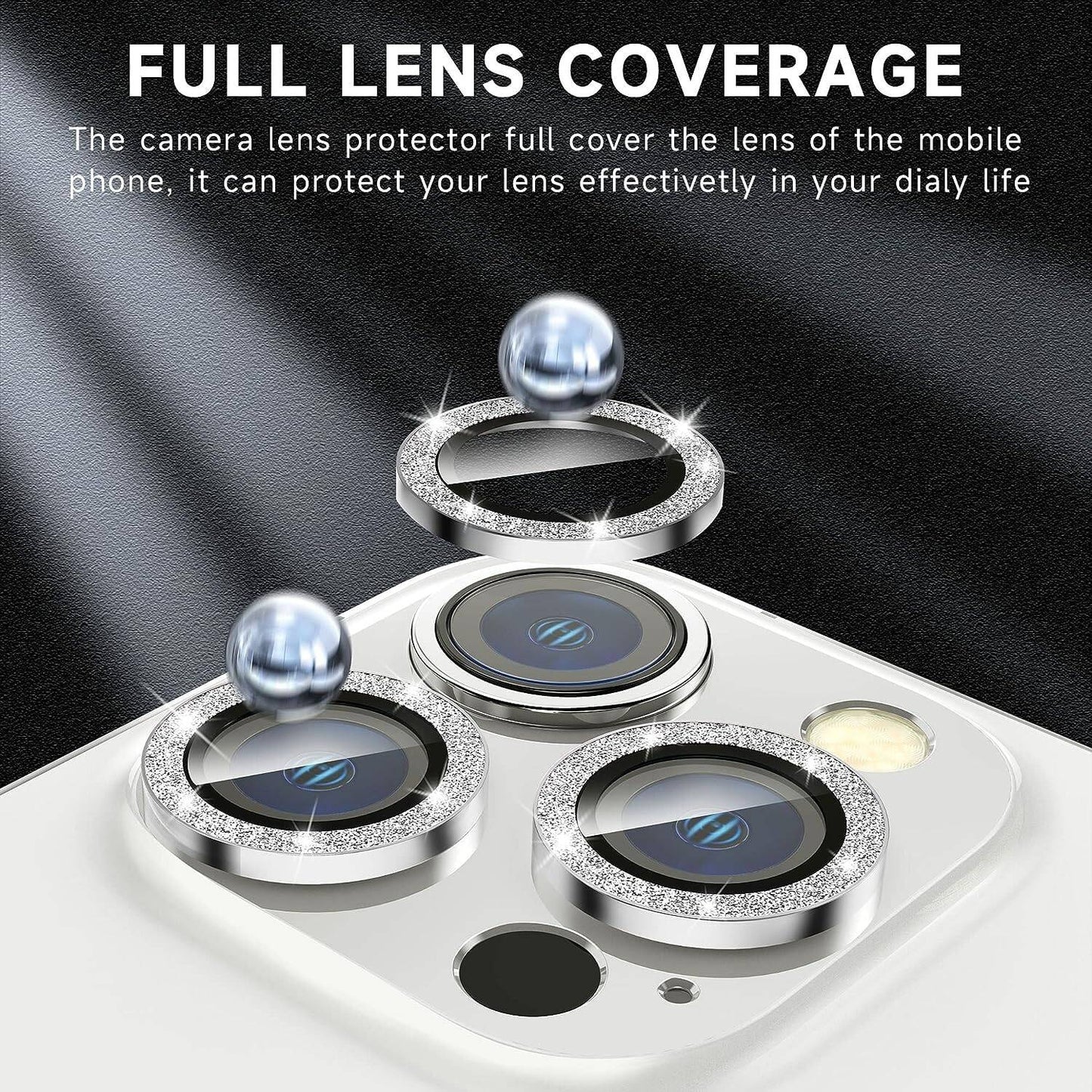 3 Camera Lens 
for iPhone 14 Pro/Pro Max Protector, Metal Individual Ring Camera Screen Protector Cover for iPhone 14 Pro/Pro Max Glitter