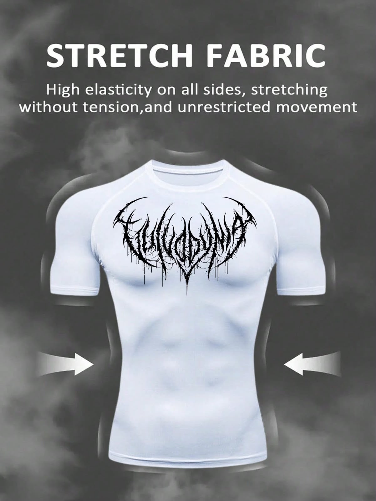 RISE LYT Men's Gothic Print Raglan Sleeve Short Casual Fitness Workout T-Shirt Tops Compression Shirt Breathable Fitted Crew Neck Men Gym