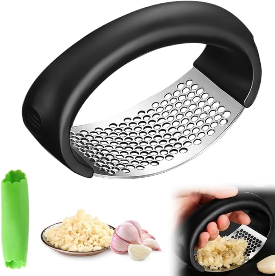 Garlic Press Rocker, Stainless Steel Garlic Mincer and Garlic Crusher, Easy-Squeeze Garlic Tool