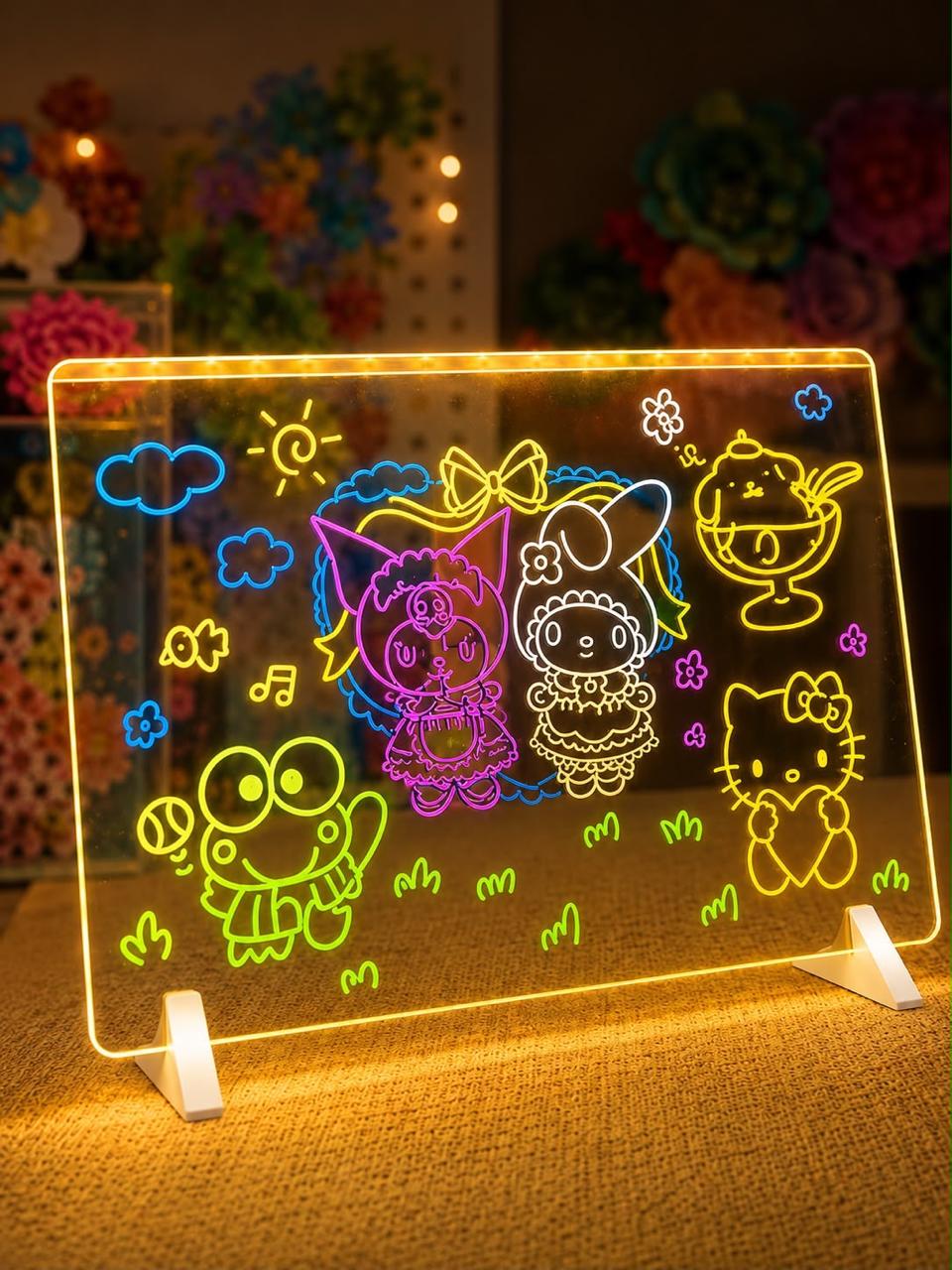 Light Up Acrylic Message Board Rewritable DIY Children'S Glowing Drawing Board Message Lamp with 7 Colorful Pens Dimensions 20*30cm E1707