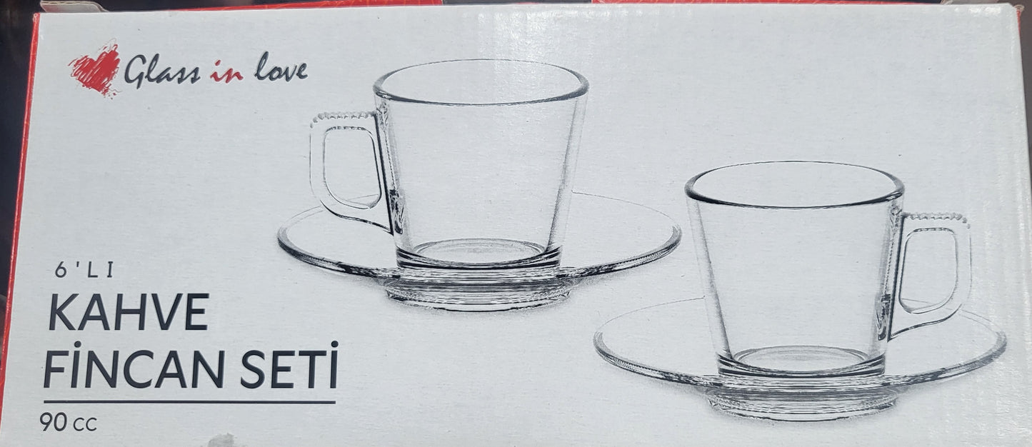 Pasabahce Glass Tea Cup Set with Plates - Set of 6, Clear