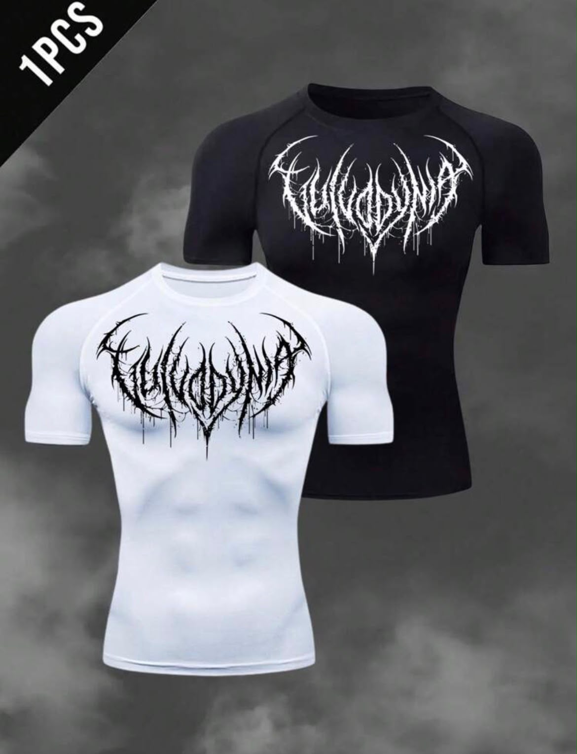 RISE LYT Men's Gothic Print Raglan Sleeve Short Casual Fitness Workout T-Shirt Tops Compression Shirt Breathable Fitted Crew Neck Men Gym